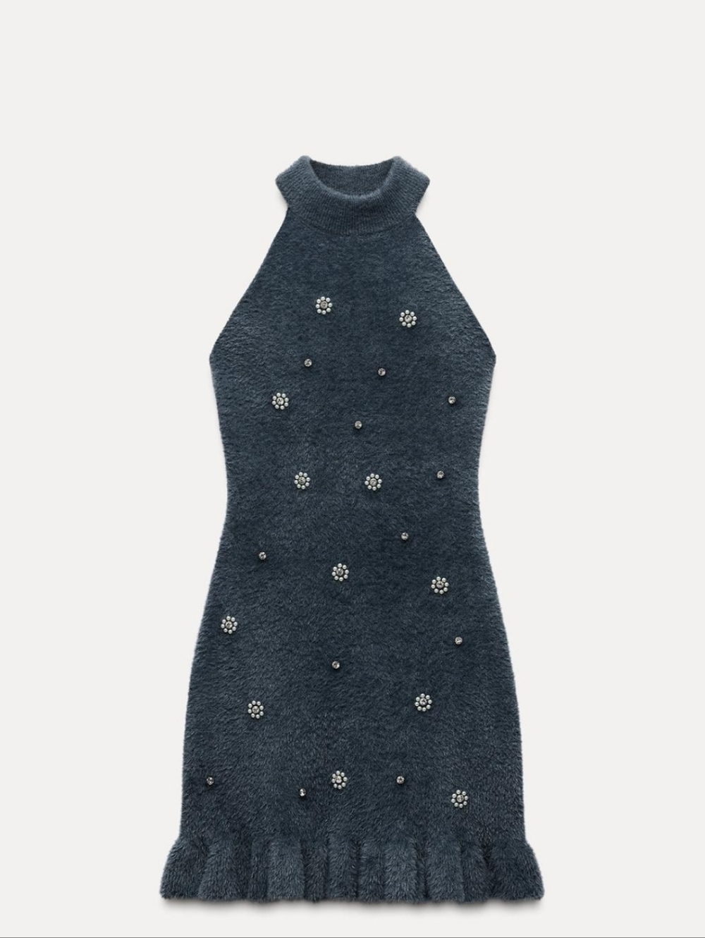 Faux Fur Beaded Halter Dress